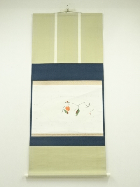 道具 ] - 道具 須磨夏郷筆 柿の図 扇面 肉筆紙本掛軸（保護箱